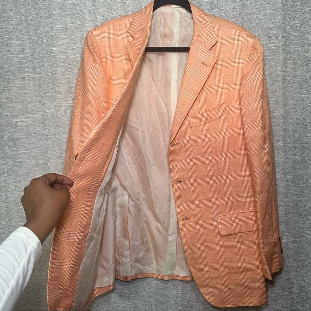 Kiton Napoli U818697 Orange Plaid Linen Cashmere Blazer Sport Coat EU 52/ US 42R - Picture 10 of 16